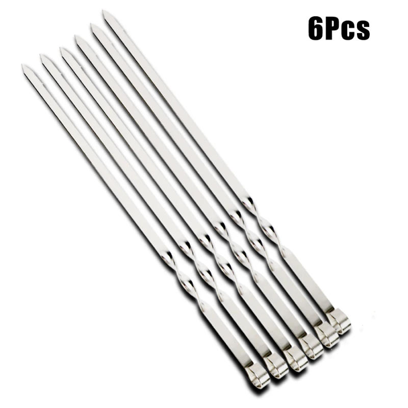 Description Picture 4 of itemStainless Steel Barbecue Skewer 6Pcs Wide BBQ Sticks Flat BBQ Fork Outdoor Camping Picnic BBQ Utensil Kitchen Accessories
