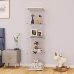 Glass Display Cabinet 4-Shelf With Door and Lock Cabinets for Living Room Furniture Living Room 64”x 17”x 14” White Showcase