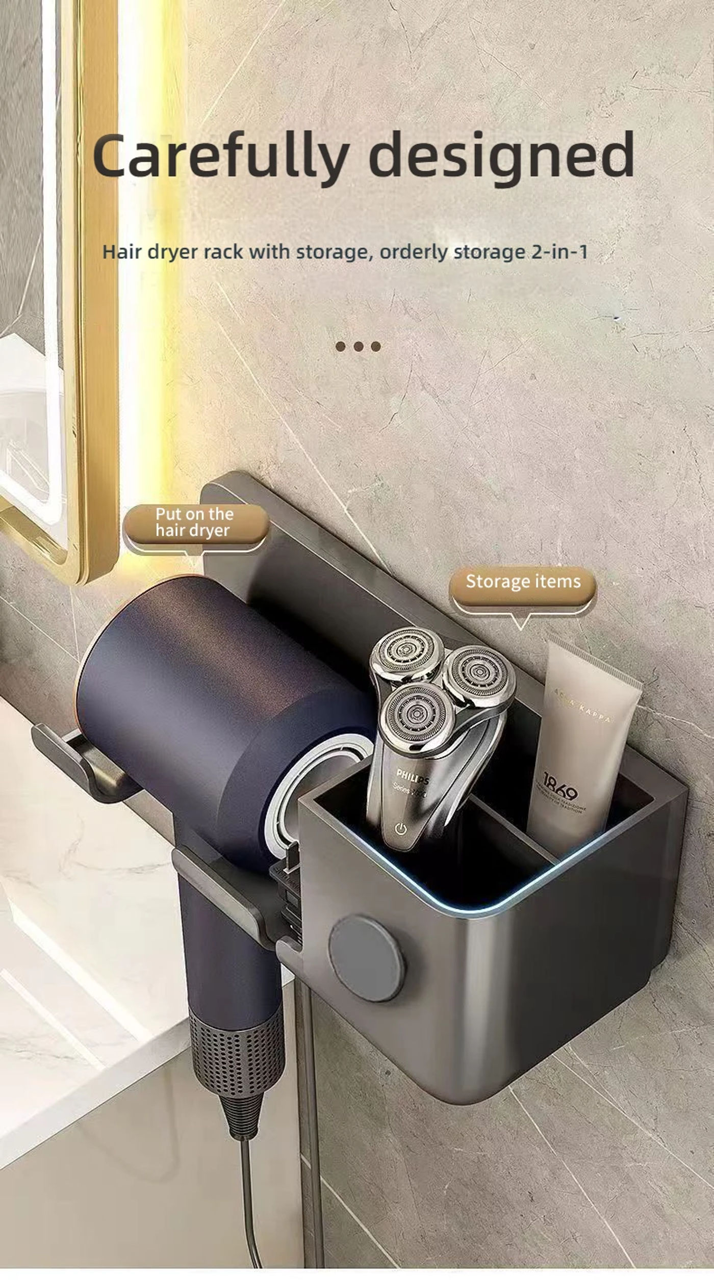 Description Picture 6 of itemWall-mounted punch-free toilet hair dryer rack bathroom hair dryer storage rack hair dryer bracket bathroom accessories ﻿