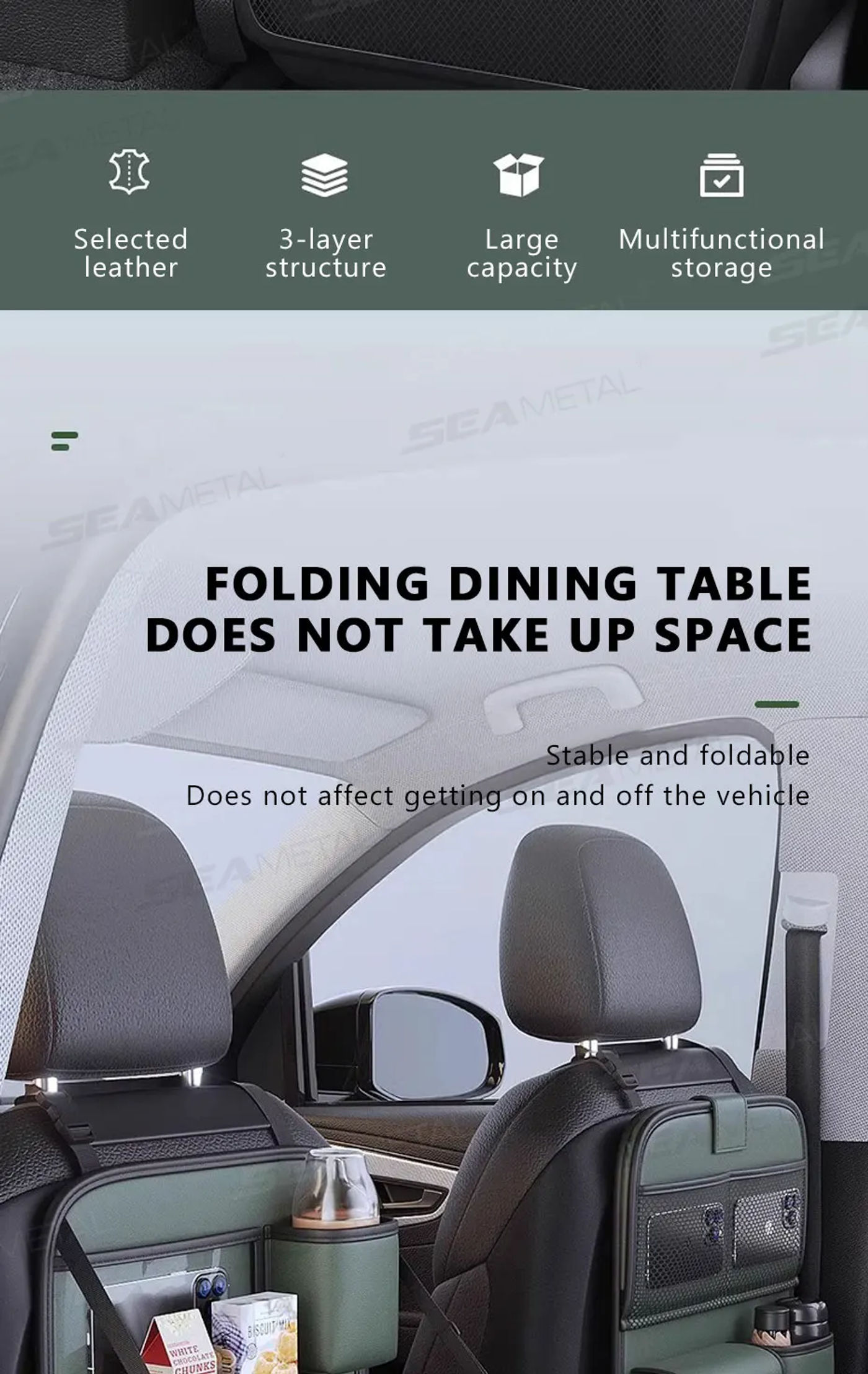 Description Picture 3 of itemCar Seat Back Storage Bag Foldable Table for Kids Dinning Watching Movie Foods Drink Holder Auto Backseat Organizer Accessories