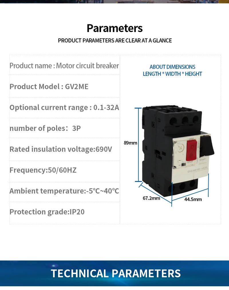 Description Picture 4 of itemMotor switch GV2ME series Protector Circuit Breaker Push Button 3P Thermal Magnetic Type Motor breaker MPCB