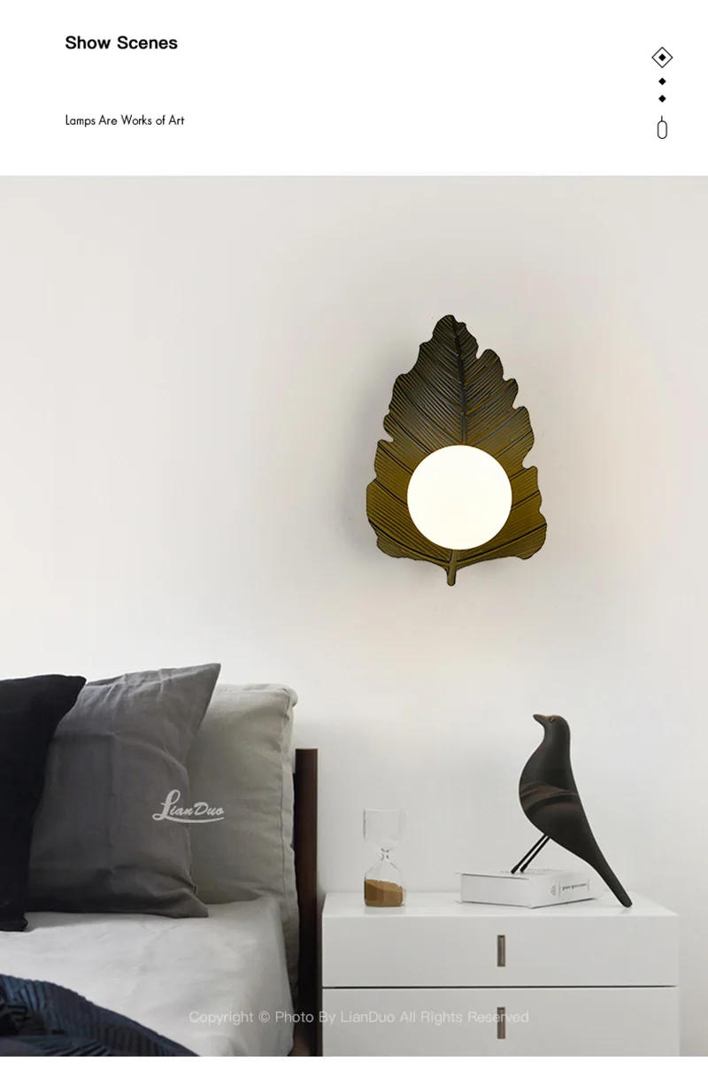 Description Picture 3 of itemNordic LED Wall Lamp Leaf Model Modern Wall Light Indoor Lighting Room Decor For Bedroom Bedside Living Room Light Fixture Hotel