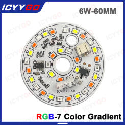 6W RGB 60MM AC220V Driver-Free RGB-7 Color Gradient Light PCB Board LED Light Chip DIY Round Light Bulb Patch