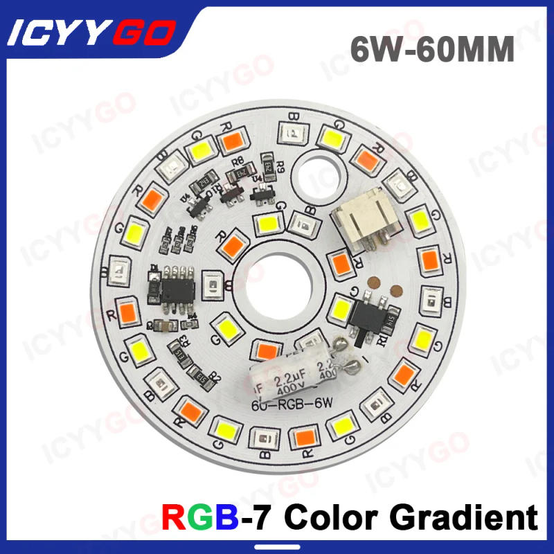 Description Picture 2 of item6W RGB 60MM AC220V Driver-Free RGB-7 Color Gradient Light PCB Board LED Light Chip DIY Round Light Bulb Patch