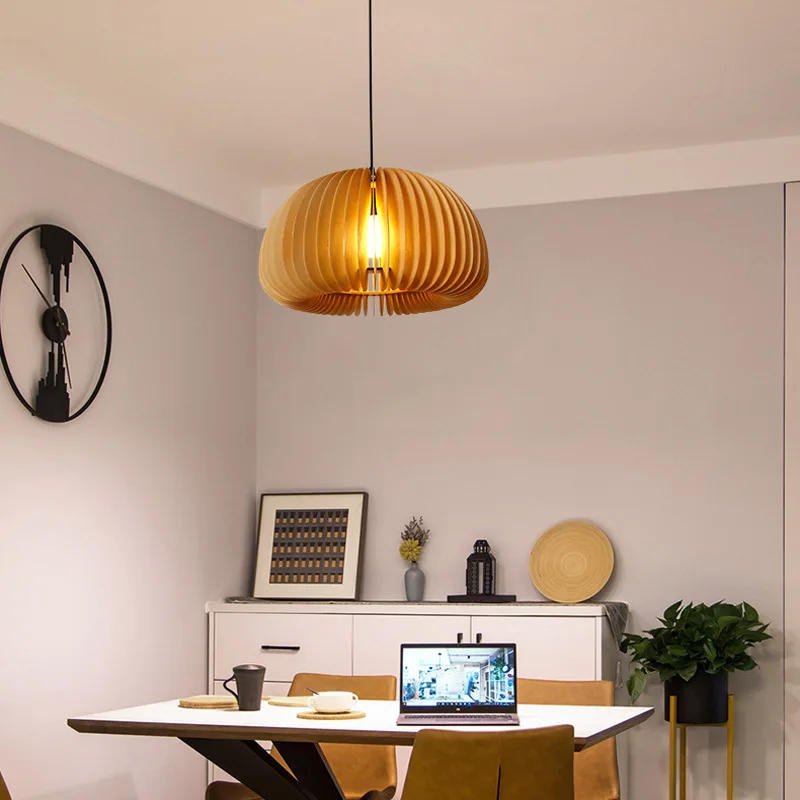 Description Picture 6 of itemJapanese Retro Wooden Pumpkin Chandelier Vintage E27 Restaurant Pendant Light Homestay Decorative Lighting Nordic Bedroom Lamps