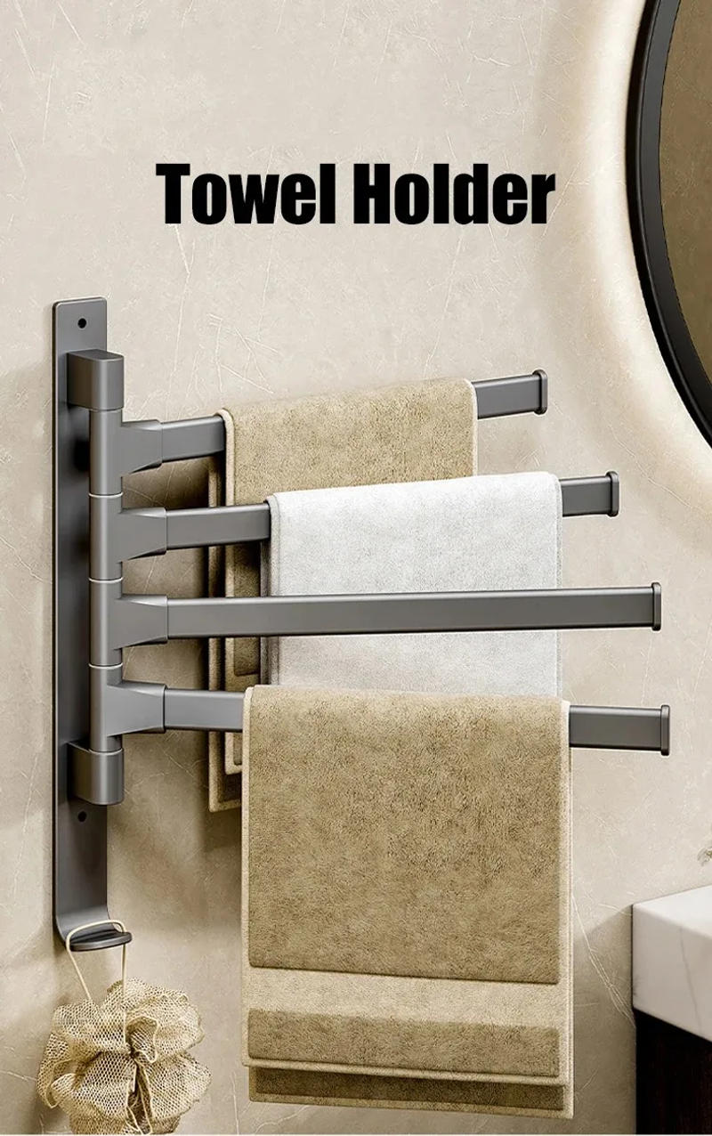 Description Picture 3 of itemRotatable 180° Towel Holder Space Aluminum Shower Room Towel Hanger Multifunctional Storage Organizer For Bathroom Accessories