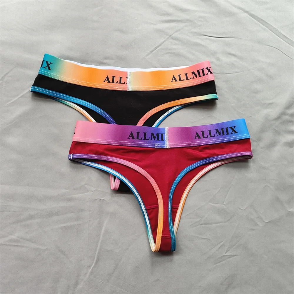 Description Picture 4 of item2pcs Sport Comfortable Cotton Women Thongs Colorful Letter Band T-back G String Female Panties Women's Underwear