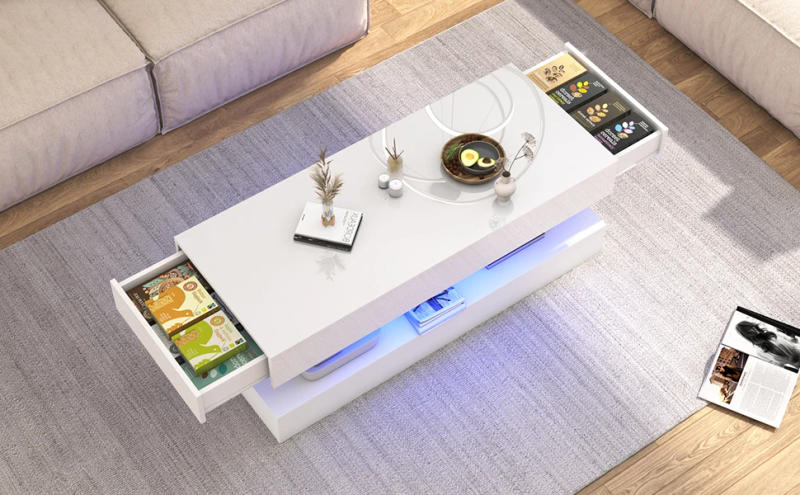 Description Picture 3 of itemLED Coffee Table,APP LED Lights,Black/White, Modern Furniture for Living Room (White)