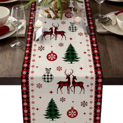 Christmas Balls Snowflakes Linen Table Runner Holiday Party Decor Winter Xmas Kitchen Dining Table Runner Christmas Decorations