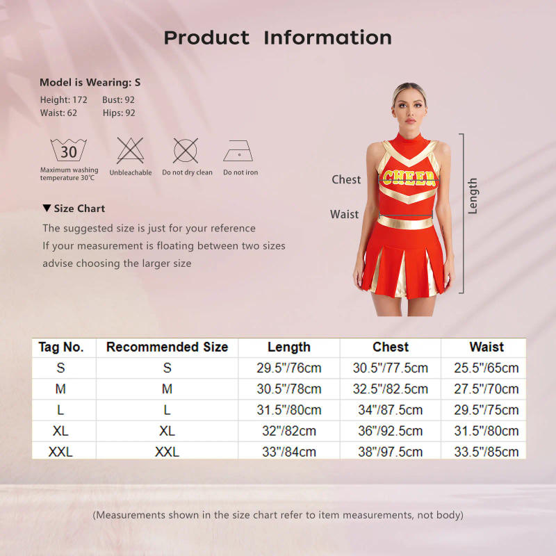 Description Picture 2 of itemWomens Shiny Cheerleading Uniform Cheer Dance Dress Sleeveless Pleated Print Dress Youthful Schoolgirl Squad Cosplay Costumes