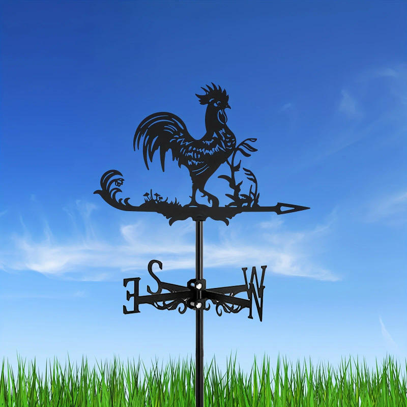Description Picture 4 of item1pc Rooster Cock Weathervane Silhouette Art Black Metal Chicke Wind Vanes Outdoors Decorations Garden For Roof Yard Building