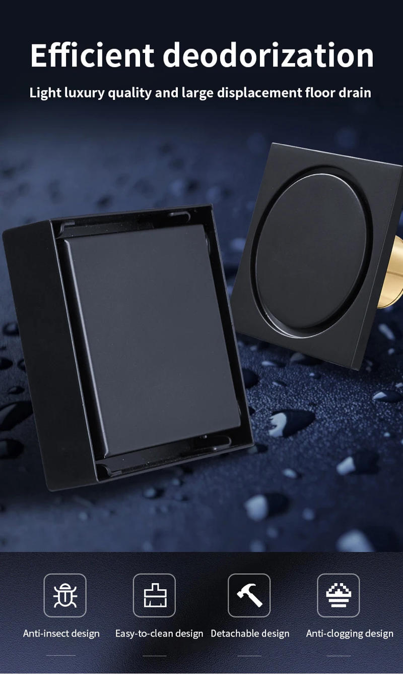 Description Picture 2 of itemFloor Drains 10cm Square Shower Drain Brass Floor Drain Trap Waste Grate With Hair Strainer Bathroom Shower Accessories 811525