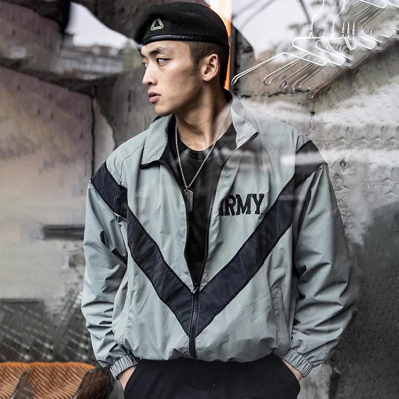 Description Picture 6 of itemRetro Jacket Men Women ARMY Embroidery AMEKAJI Jackets Outdoor Baseball Training Outwear Motorcycle Casual Loose Sports Coat