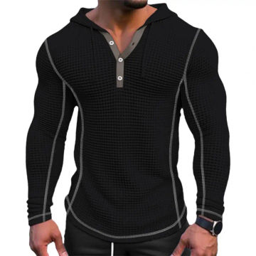 Men Polyester Hoodie Men's Waffle Cotton Hoodie Stylish Slim Fit Button Closing Pullover Breathable Sports Coat For Fashion Hop