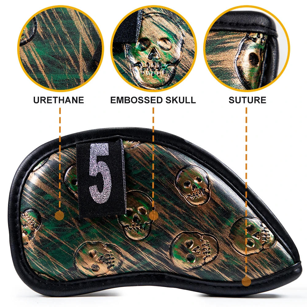 Description Picture 4 of item12x Skull Golf Iron Headcover  Anti-Scratch Irons Guard Golf Club Head Coversiron Protectors Skull Embroidery PU Waterproof