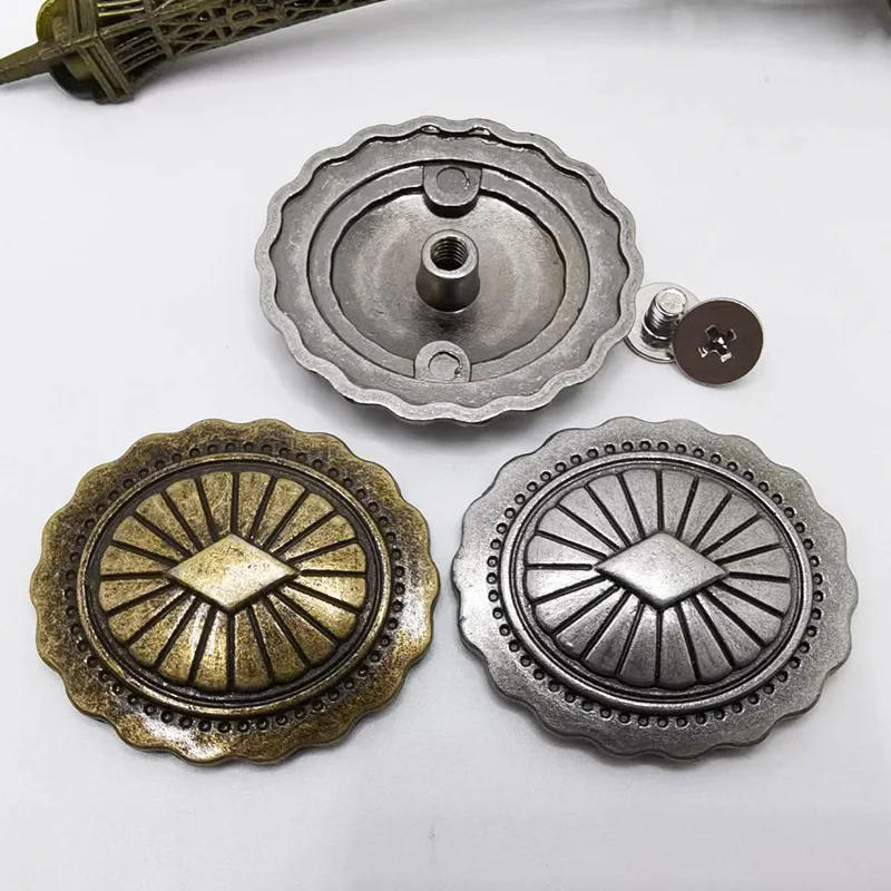 Description Picture 3 of item5Pcs 30*27mm Retro Silver Tribal Beauty Diamond Flower Leathercraft Belt Handbag Conchos Screwback Leather Trim