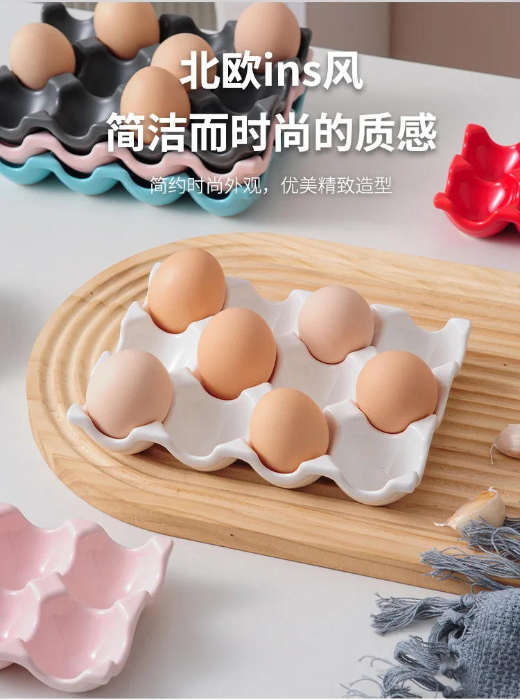 Description Picture 6 of item6 Grid/12 Grid Egg Storage Tray Ceramic Tableware Kitchen Egg Grid Refrigerator Egg Rack Household Kitchen Storage Supplies