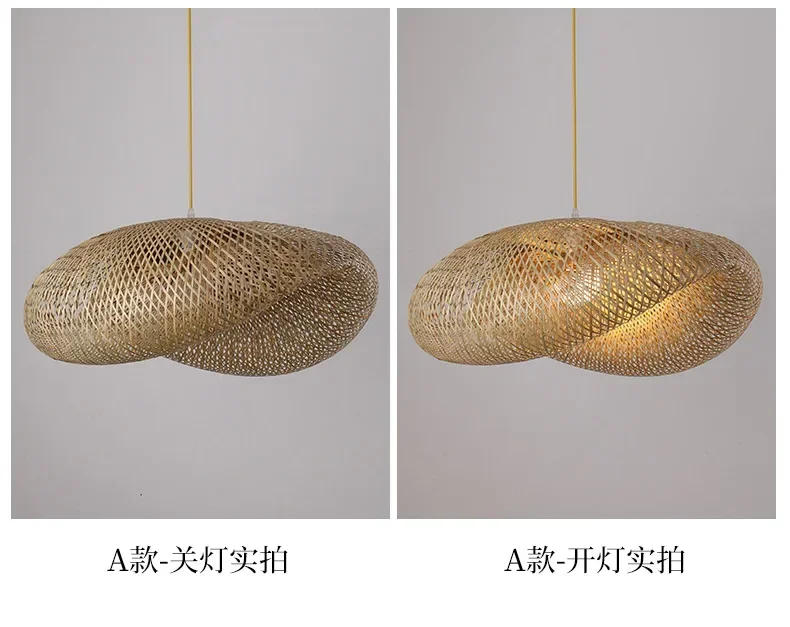 Description Picture 5 of itemBamboo Pendant Lights Hand Woven Ceiling Weaving Chandelier Lamp Rattan Wicker Hanging LED Fixtures Home Bedroom Bamboo Art Lamp