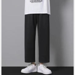 2023 Spring and Autumn Korean Edition Trendy High Waisted Loose Fitting Straight Tube Casual Leggings Sports Quarter Back Pants