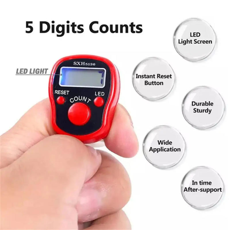 Description Picture 2 of item1PCS Finger Counter W/ Compass Islamic Tasbih Bead 5 Digital LED Electronic Handheld Tally Counter Clicker Counter Ring