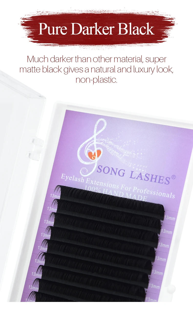 Description Picture 6 of itemSONG LASHES New Products 0.02 Thickness Easy Pick Up Pure Dark Black  Eyelash Extension False Eyelash Extensions Soft Thin Tip