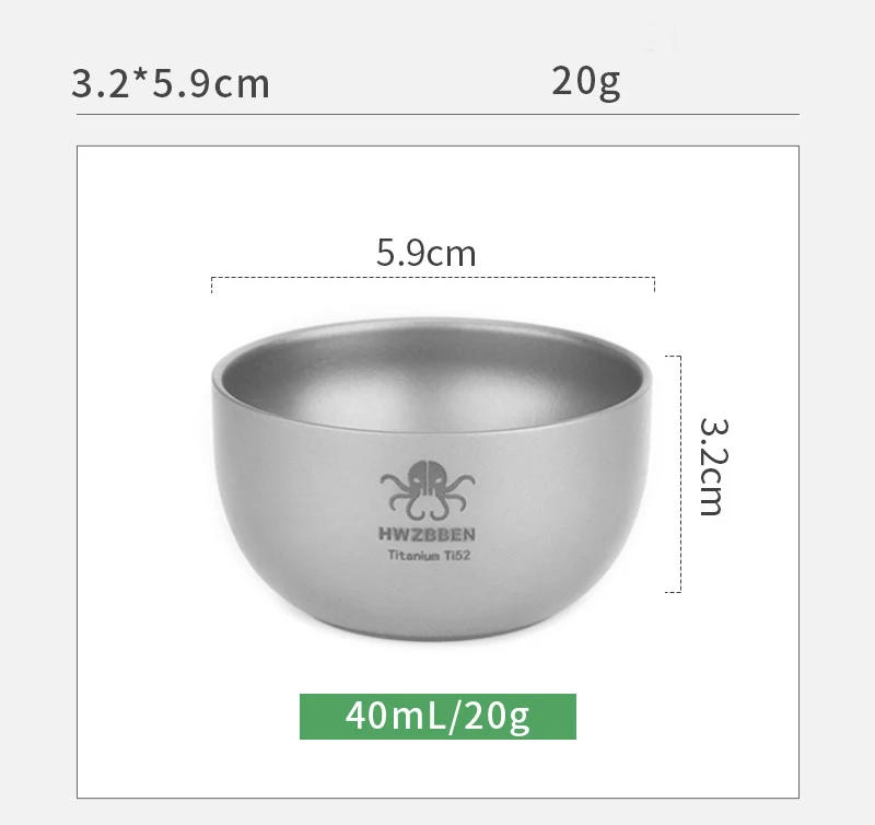 Description Picture 4 of itemHWZBBEN 40ml Double Wall Titanium Tea Cup Outdoor Camping Tea Cup Tableware Water Wine Cup for Home Office Drinkware Anti Hot