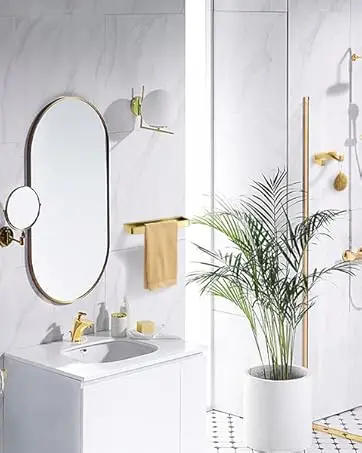 Description Picture 4 of itemYACVCL 5-Piece Bathroom Hardware Accessories Set 23.6 in Brushed Gold  Bar Towel Rack Sets Modern Towel Ring Kit Stainless Steel