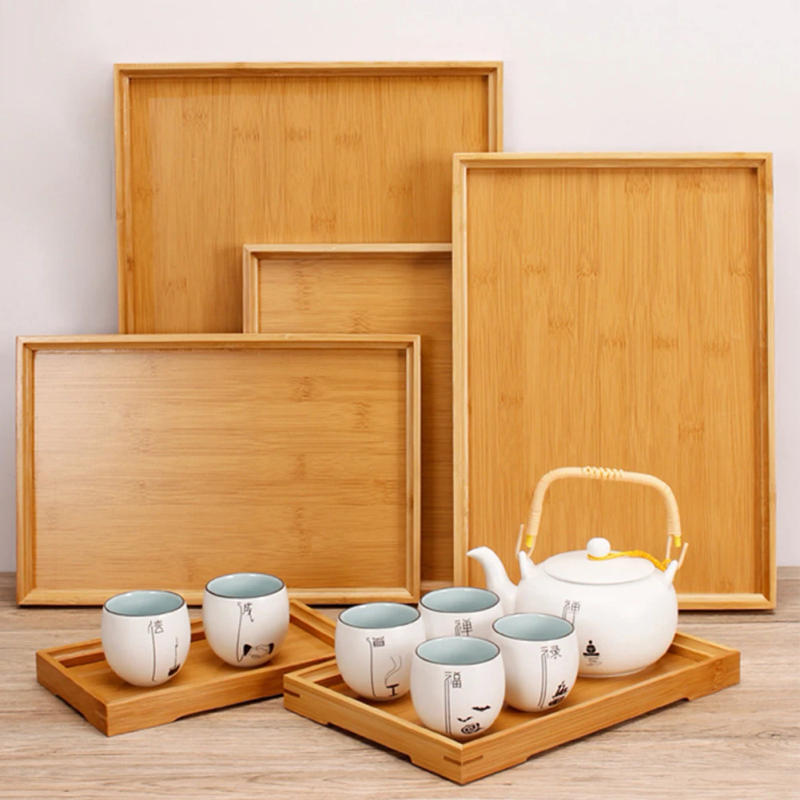 Description Picture 6 of itemBamboos Wood Rectangular Tea Tray Solid Wooden Tray Tea Cups Trays Stand Tray For Kitchen Party Tea Bar Storage Tray Tableware