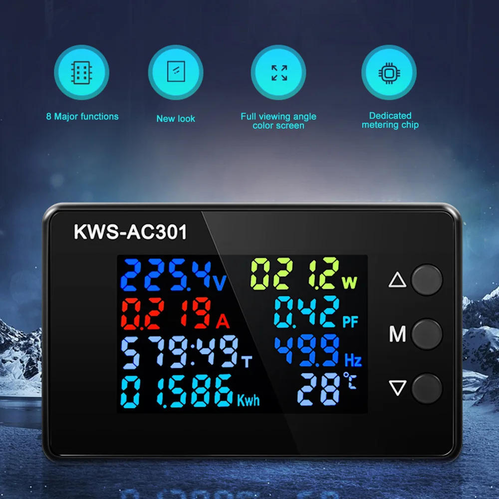 Description Picture 4 of itemKWS-AC301 Wattmeter Power Meter Voltmeter AC 50-300V Voltage 50-60HZ Power Analyzers LED AC Electricity Meter 0-20/100A Detector