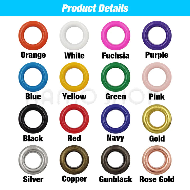 Description Picture 3 of item100 Sets 4mm Multicolor Metal Eyelets Grommet Ring With Washer For DIY Leathercraft Scrapbooking Shoes Belt Cap Bag Tags Clothes