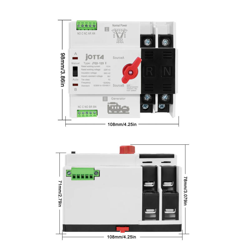 Description Picture 6 of itemJotta ATS 100A 220V ATS Generator/PV Automatic Transfer Switch Electrical Selector Switches Dual Power Switch Din Rail Mounted