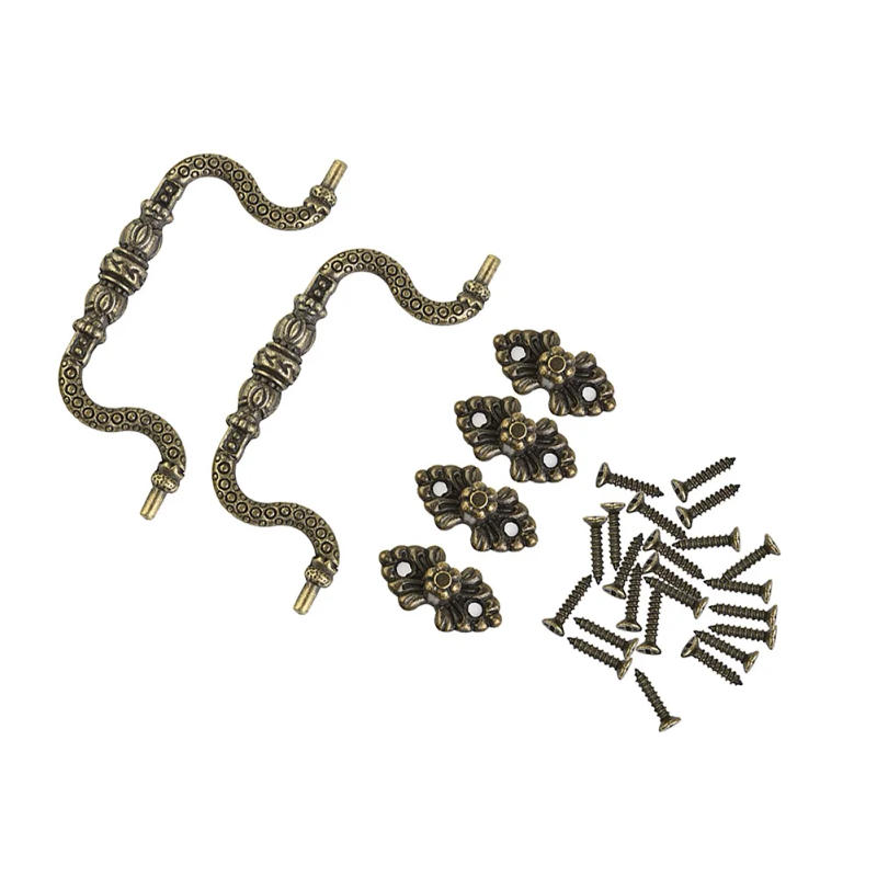Description Picture 5 of itemSet Pull Handles With Screws Zinc Alloy Replacement Tracery Arch Vintage Antique Bronze Accessories Decoration