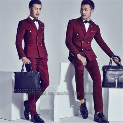 Wine Red Men Suits Double Breasted Custome Homme 2 Pieces (Jacket+Pants) Wedding Prom Slim Fit Blazer Suits For Men