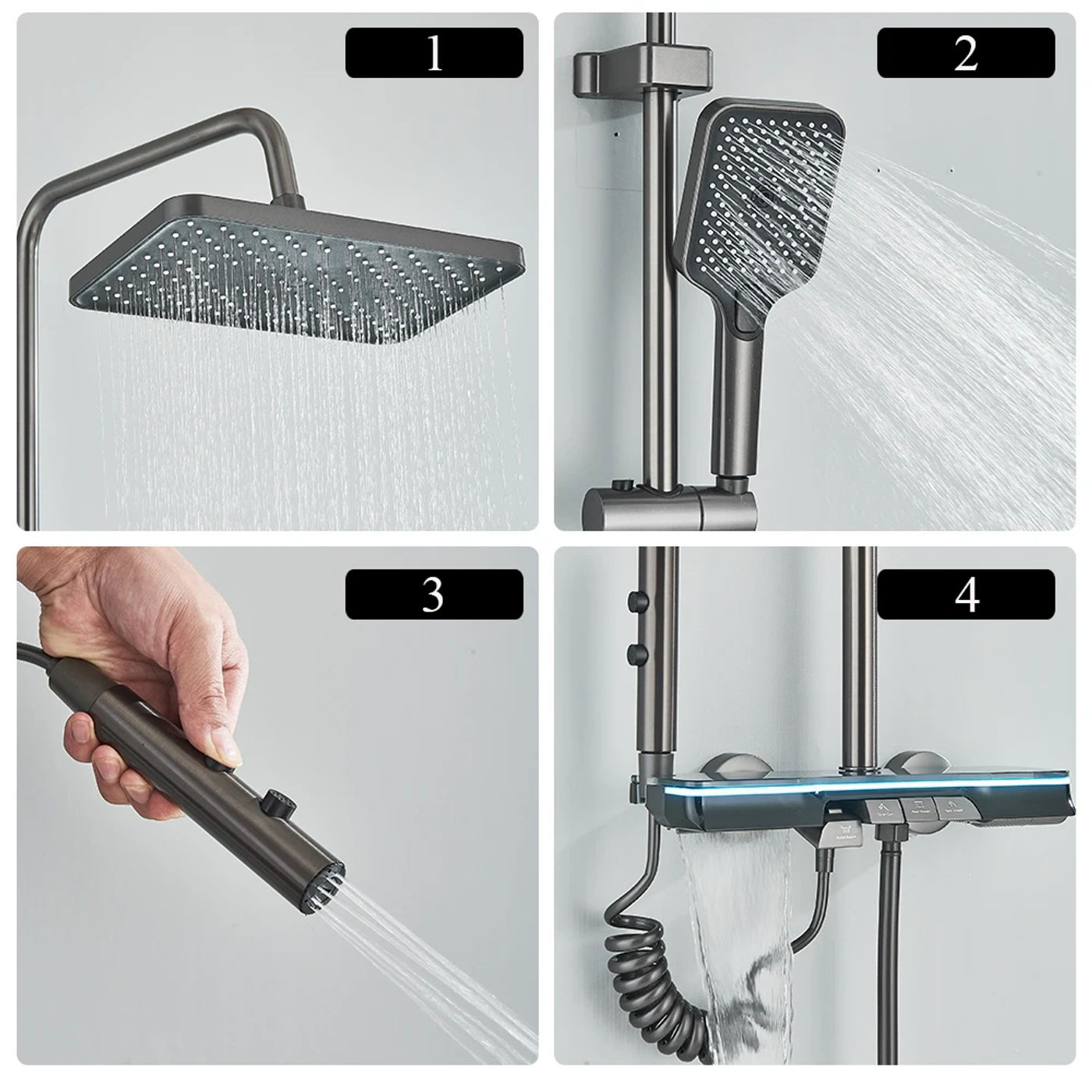 Description Picture 5 of itemGun Grey Adjustable Shower Faucet Set Rainfall  Shower Head Bathroom Shower Mixer Tap Wall Mounted Hot Cold Shower Mixer Kits