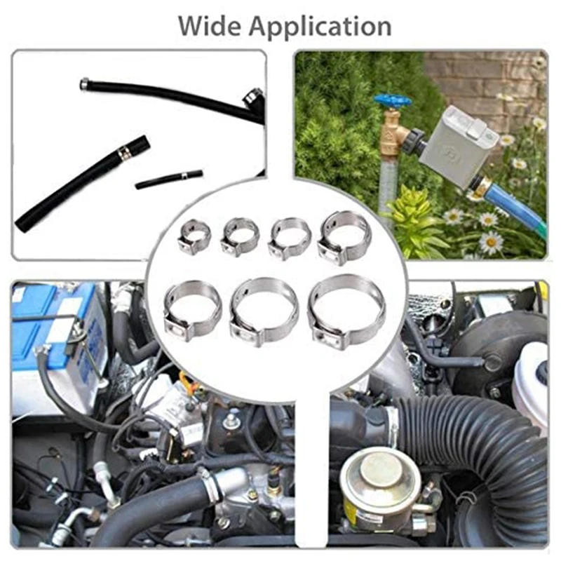 Description Picture 5 of item1 Set Hose Clamp Set 6-21Mm Hose Pipe Clips With Clamp Pliers Stainless Steel Single Ear Hose Pipe Rings Clamp Kit