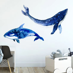 Beautiful Blue Whale Animal Wall Stickers for Nursery Kids Room Decor Kindergarten Bathroom Removable PVC Decal Tile Glass Mural