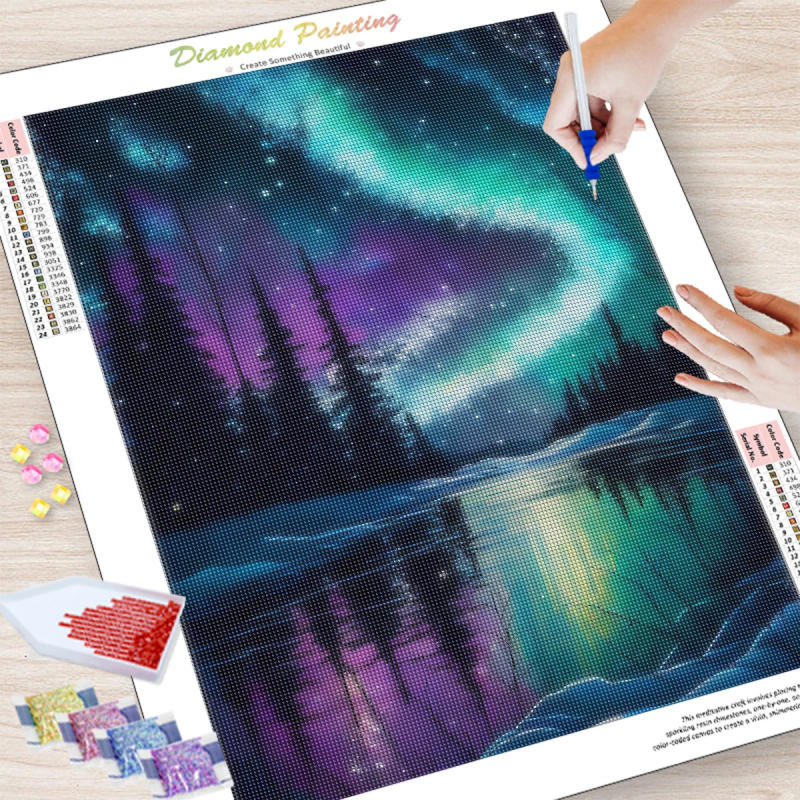 Description Picture 4 of itemSDOYUNO 5d Diamond Art Painting Aurora Landscape Mosaic Embroidery Cross Stitch Set Full Round Rhinestone Diy Home Decoration