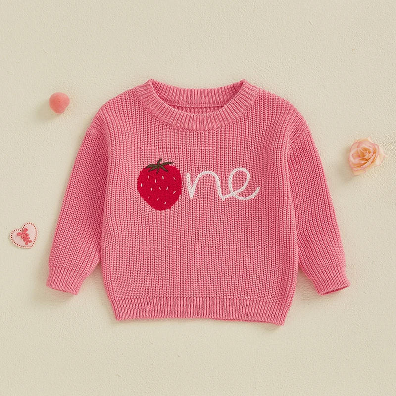 Description Picture 4 of itemCitgeett Spring Infant Baby Girl Birthday Sweaters Long Sleeve Strawberry Embroidery Knit Pullover Tops Clothes