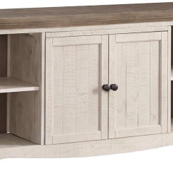 Havalance Farmhouse TV Stand Fits TVs up to 65", 2 Door Cabinet and Shelves For Storage, Vintage White & Weathered Gray