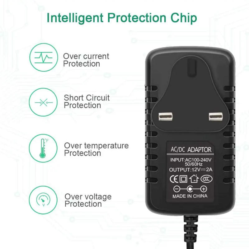 Description Picture 5 of itemUK Plug 5V 12V 1A 2A AC/DC Power Supply Adapter Charger Mains Transformer 100-240V For LED Strip CCTV Camera