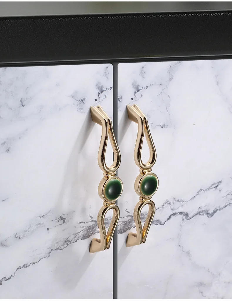 Description Picture 6 of itemGold Green Jade Handles Zinc Alloy Cabinet Pulls Wardrobe Drawer Knobs Shoe Cabinet Door Knobs Hardware Accessories