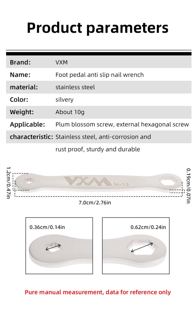 Description Picture 3 of itemVXM MTB Bicycle Pedal Anti-Slip Removal Wrench Tool Stainless Steel Universal Plum Blossom Hex Socket Disassembly Wrench