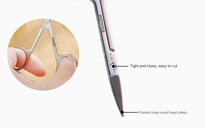 Description Picture 5 of itemStainless Steel Curved Tip Thin Blade Cuticle Scissors Nail Clippers Trimmer Dead Skin Remover Manicure Tools Eyebrow Toos