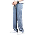 Men Loose Trousers Japanese Style Wide Leg Men's Sweatpants with Side Pockets Drawstring Waist Solid Color Gym for Jogging