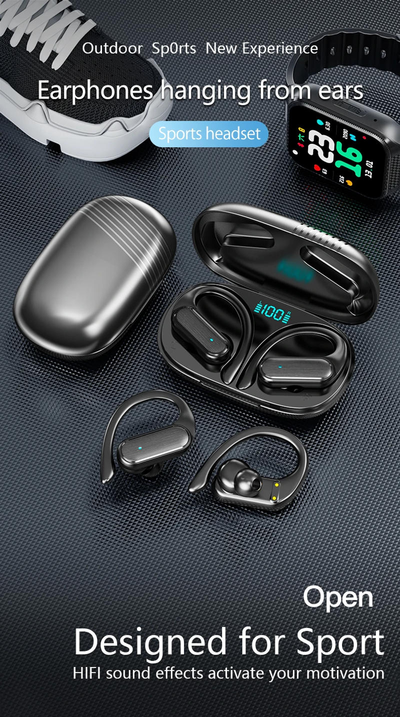 Description Picture 2 of itemNew Style Wireless Bluetooth Headset Hanging Ears IGH Quality Earbuds Smart Touch HD Sound Quality Stereo Earbuds with Power Sup