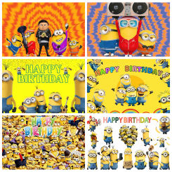 Despicable Me Minions Backdrops Kids Birthday Party Decors Vinyl Banner Baby Shower Photography Background Photo Booth Props