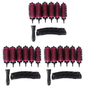 18Pcs 3 Sizes Detachable Handle Hair Roller Brush With Positioning Clips Aluminum Ceramic Barrel Curler Comb Hairdresser