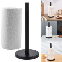 Stainless Steel Stand Paper Towel Holder with Weighted Base One Hand Tear Paper Towel Roll Holder for Kitchen Bathroom