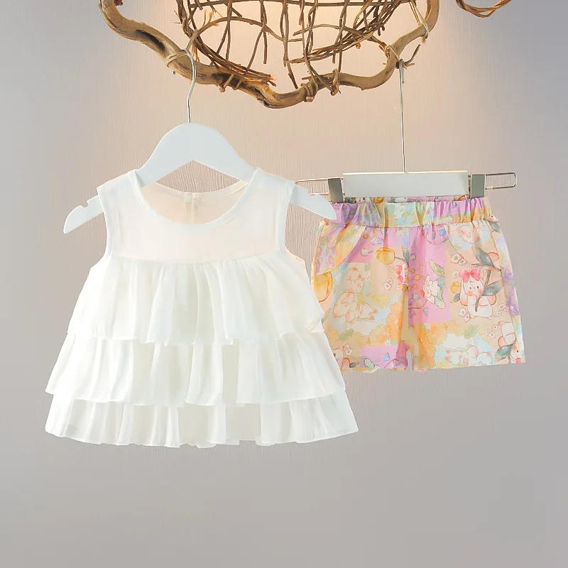 Description Picture 2 of itemGirls' Chiffon Floral Sleeveless Doll Shirt Set Summer New Style Stylish Comfortable Breathable Top Wholesale Set for Baby Girls