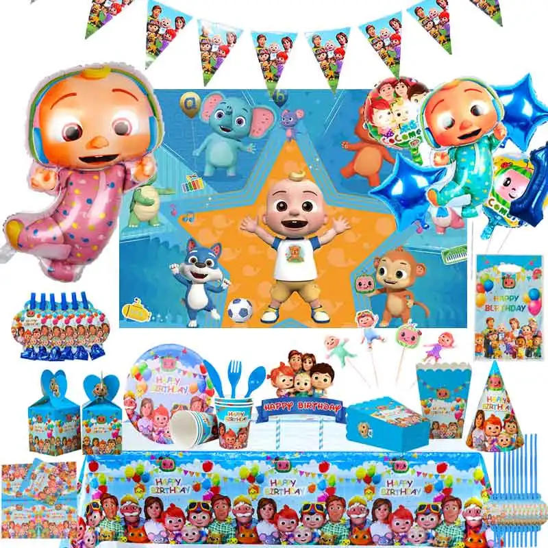 Description Picture 2 of itemIconic Brand Cartoon COCoOMELONS Birthday Party Decoration Supplies Baby Shower Disposable Tableware Balloon backdrop
